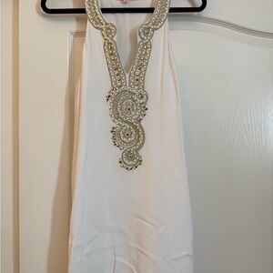 Lilly Pulitzer Elegant White Dress with Gold Embellishments